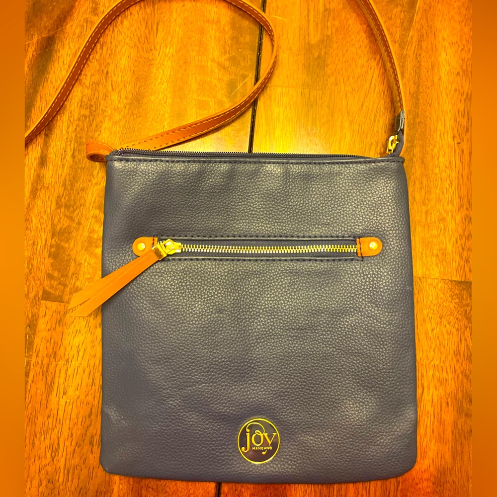 Leather crossbody bag by Joy Mangano navy